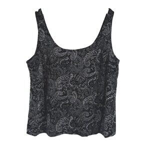 VTG! Alex Evenings Black Silver Glitter Paisley Tank Top Scoop Neck XL 22 PTP